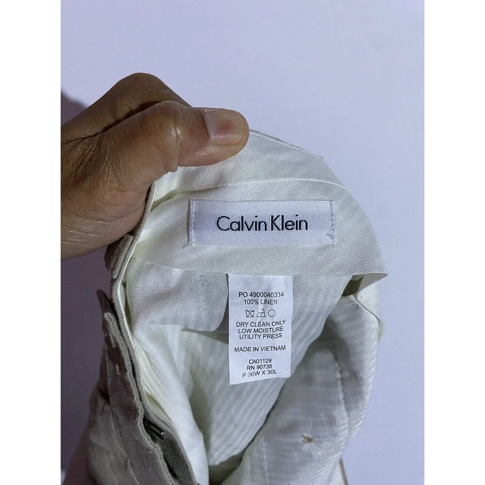 Calvin Klein Pants Mens 36x30* Tan Linen Chino Beach Resort Relaxed Trousers‎